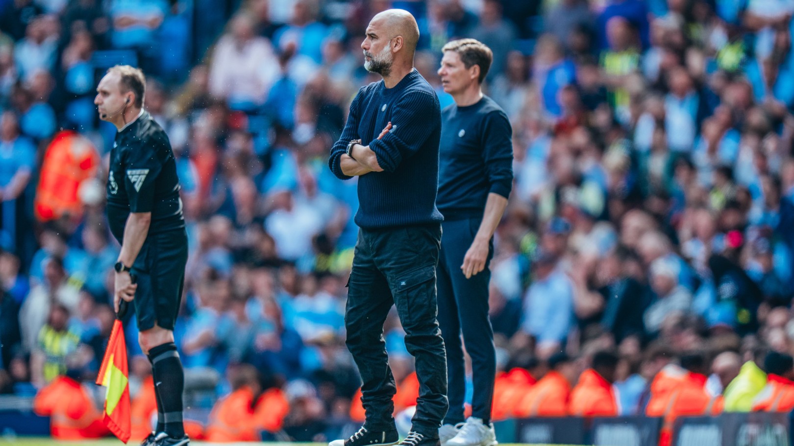 Pep Guardiola and Kevin De Bruyne in Manchester City colours